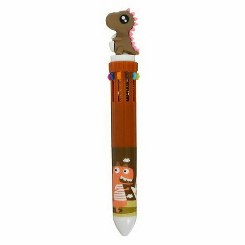 Ручка шариковая автоматическая 10-ти цветная, Динозавр, цвет коричневый, в пакете гелевая ручка урра вертолетик