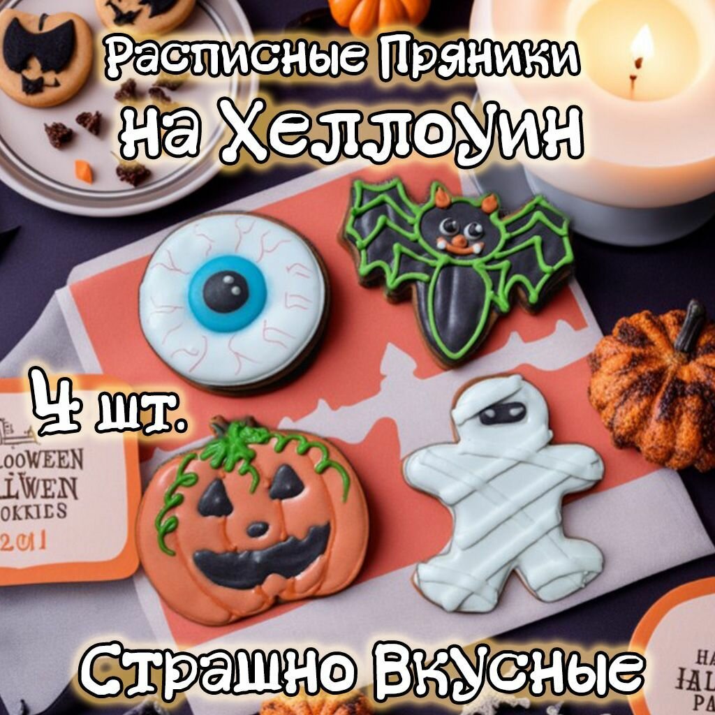 Пекарики Хэллоуин Halloween 4 шт печенье / пряники / сладости - фотография № 1