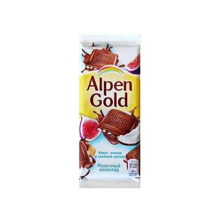 Шоколад ALPEN GOLD (альпен голд) молочный начинка кокос, инжир, солёный крекер 85г