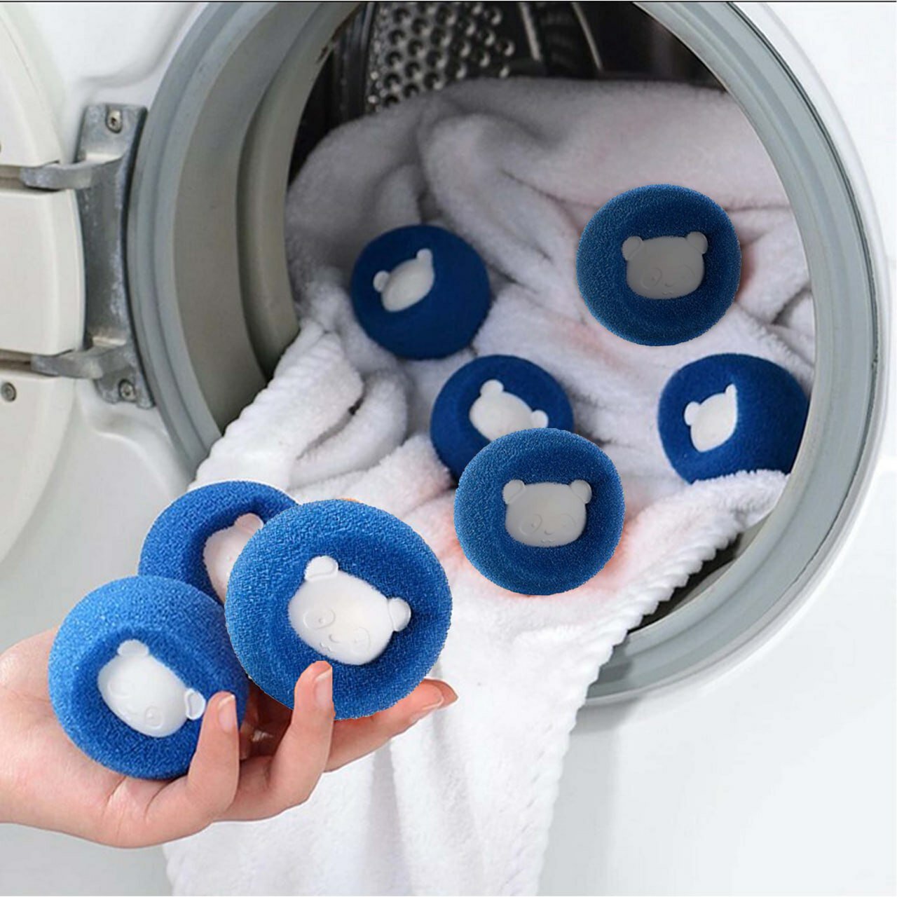 фото Шарики для стирки одежды. Ловушка для пуха, шерсти и волос. Набор 8 штук.