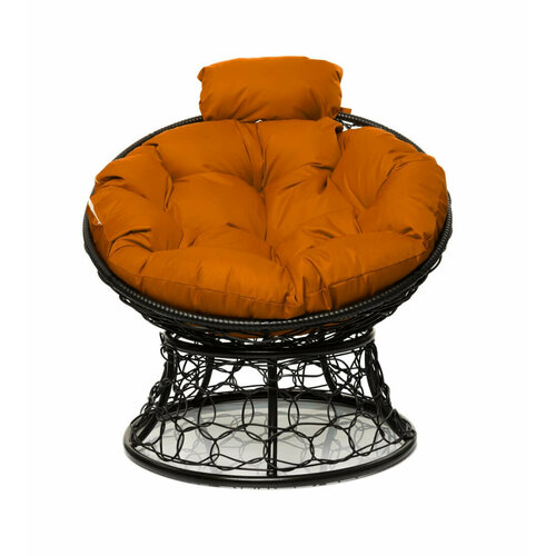 Кресло Папасан мини с ротангом чёрное / оранжевая подушка M-Group кресло m group папасан мини коричневый серый