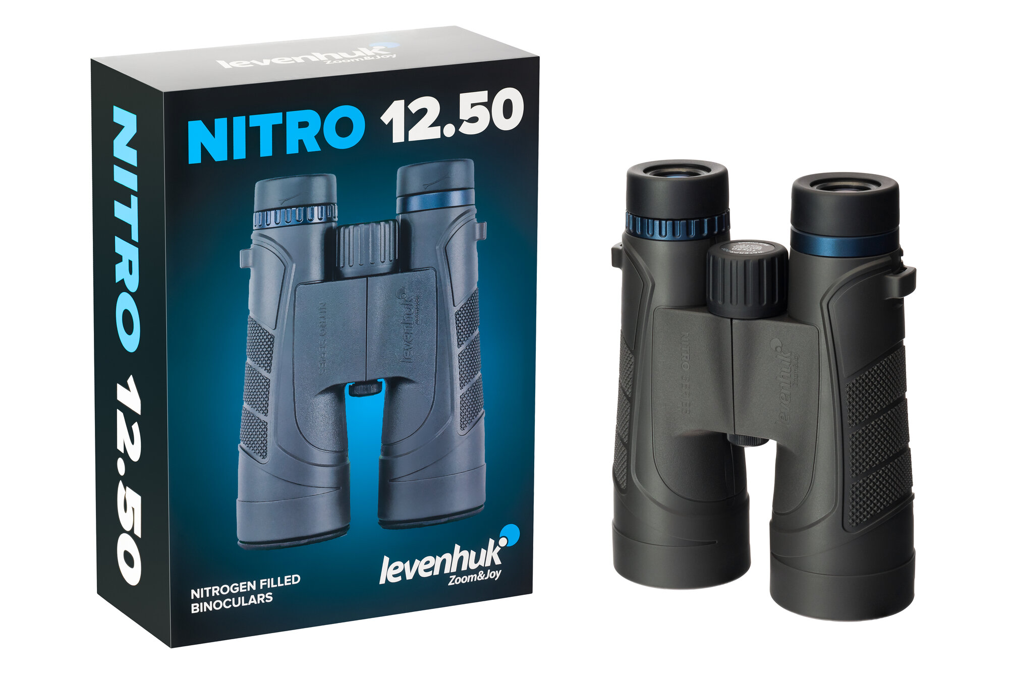 Бинокль Levenhuk Nitro 12x50, материал оптики - BAK-4, Roof призмы, корпус ABS-пластик — фото 1