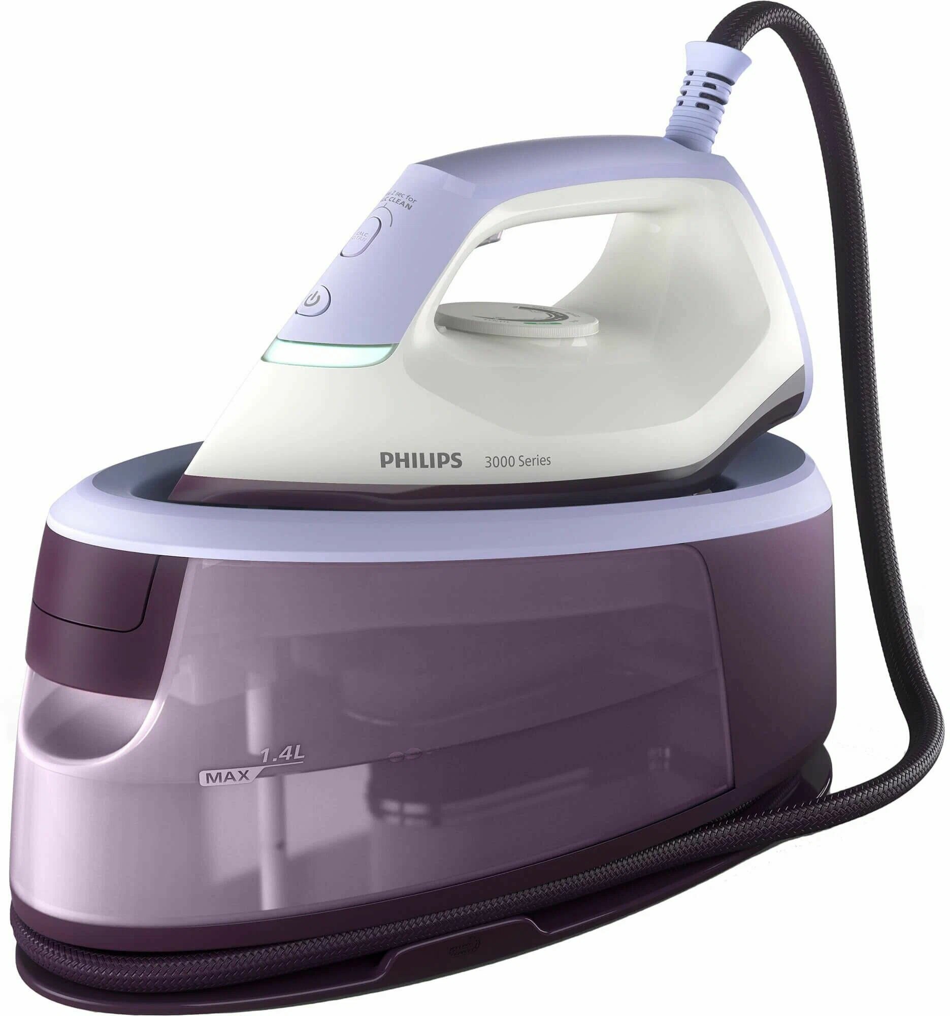 Парогенератор Philips, мощность 2400 Вт, объем 1.4 л , подача пара 120 г/мин, паровой удар 350 г/мин (PSG3000/30)