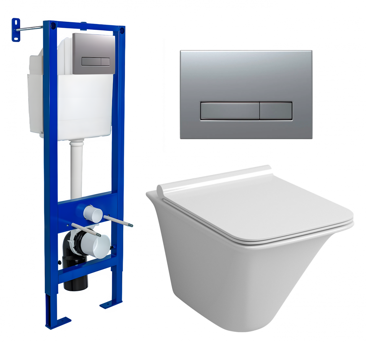 Комплект 3 в 1 инсталляция Berges Atom Line 410 + Унитаз подвесной Grossman GR-4413S + кнопка хром матовая
