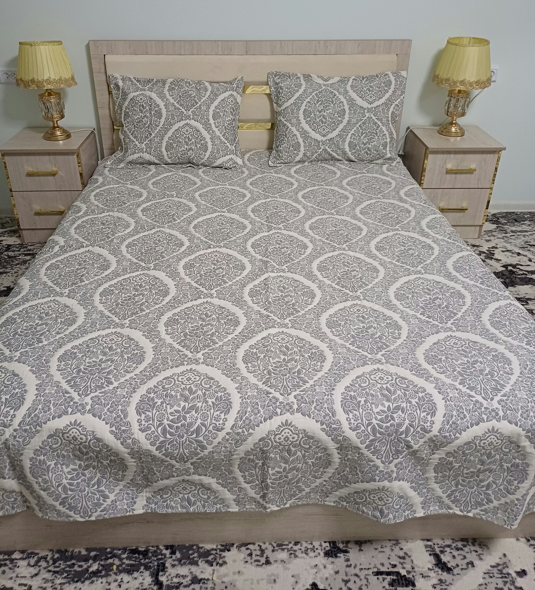 Покрывало LINENS, 2 спальный, хлопок, стеганое, бежевое, с наволочками