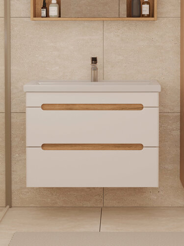 Изображение товара Тумба подвесная SanStar Diva 80 с раковиной Фостер 80 (комплект) для ванной комнаты белый, дуб вотан