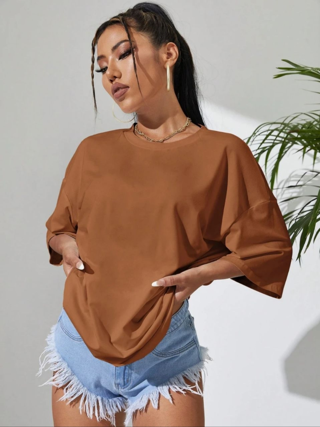 Футболка Rubi&Jons женская, оверсайз, 1 шт., размер one size, кoричневый — фото 1