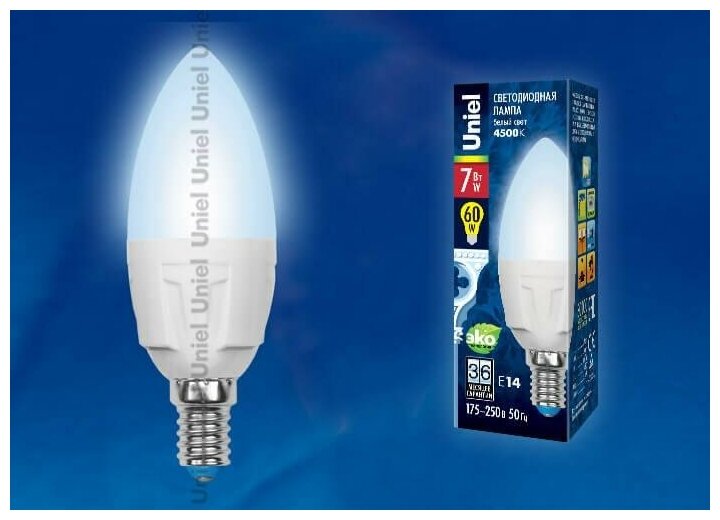 Светодиодная лампа Uniel LED-C37 7W/WW/E14/FR PLP01WH - фотография № 2