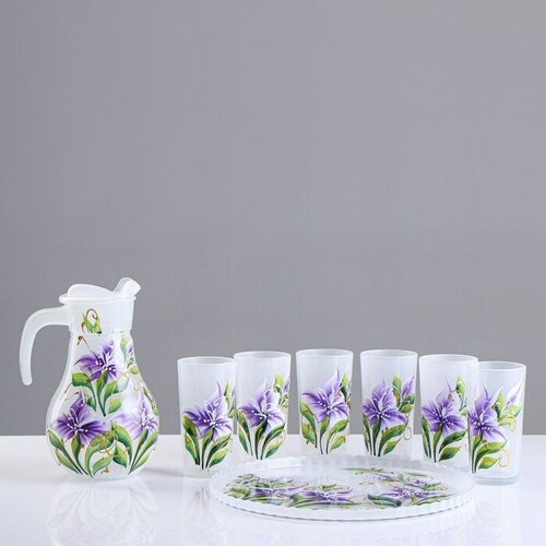 Набор для сока с подносом Ирис художественная роспись 6 стаканов 1250200 мл белый матов 2586₽