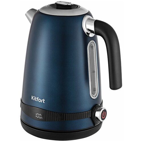 Чайник KITFORT КТ-6121-3, 1,7 л, 2200 Вт, закрытый нагревательный элемент, LED-дисплей, терморегулятор, сталь, синий