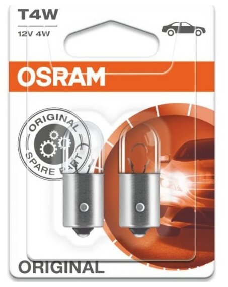 Лампа автомобильная Osram T4W (BA9s) (бл. 2шт) 12V, 3893-02B