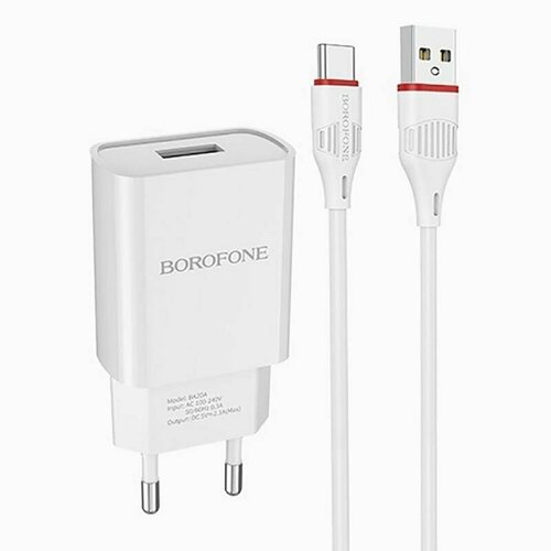 Сетевое зарядное устройство USB Borofone BA20A (2.1A/кабель Type-C) <белый> сетевое зарядное устройство borofone ba20a sharp кабель microusb 10 вт черный