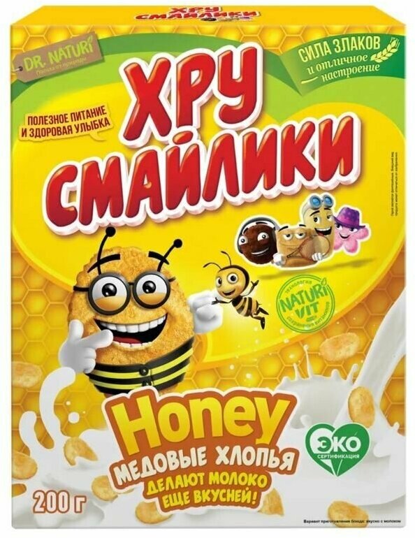 Хлопья кукурузные хрусмайлики Kids Honey, медовые, 200 г - 10 шт.