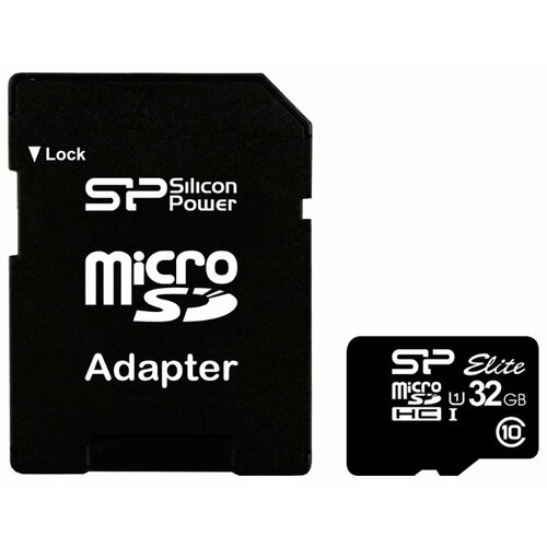 Карта памяти Silicon Power ELITE microSDHC UHS Class 1 Class 10 + SD adapter 16 GB, чтение: 85 MB/s, запись: 15 MB/s, адаптер на SD