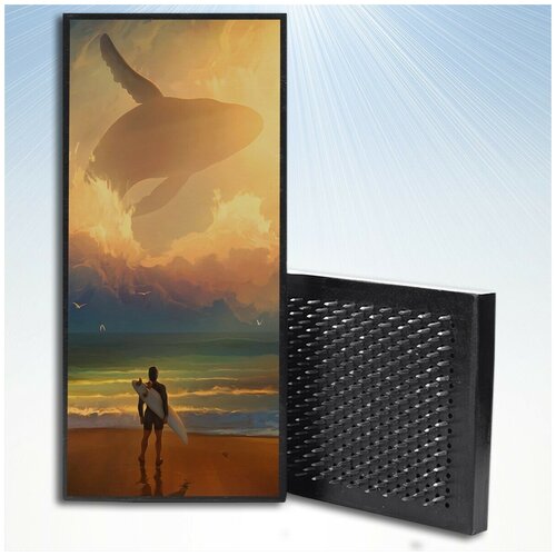 фото Доска садху для йоги с гвоздями, уф печать животные фэнтези пейзаж море кит - 3401 шаг 10мм woodart