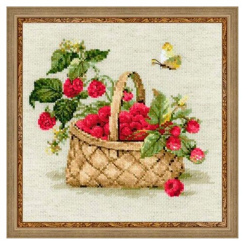 фото Риолис набор для вышивания крестом малина в лукошке 30 x 30 (1448)