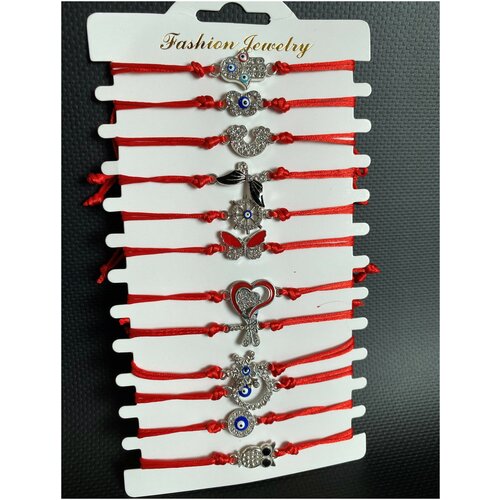 Браслет-нить, 12 шт., размер one size, серебряный, красный