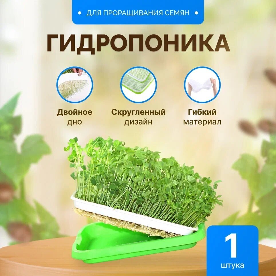 Проращиватель семян / Лоток для проращивания микрозелени Зеленый / Гидропоника 1 штука