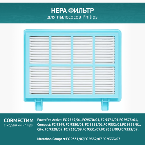 Нера-фильтр для пылесосов Philips: PowerProActive: FC9569/01-9571/01, FC9573/01. FC9349/01-FC9353/01. FC9328/09, FC9330/09-FC9333/09 нера фильтр run energy для пылесосов philips marathon compact fc 9569 01 fc9570 01 fc 9571 01