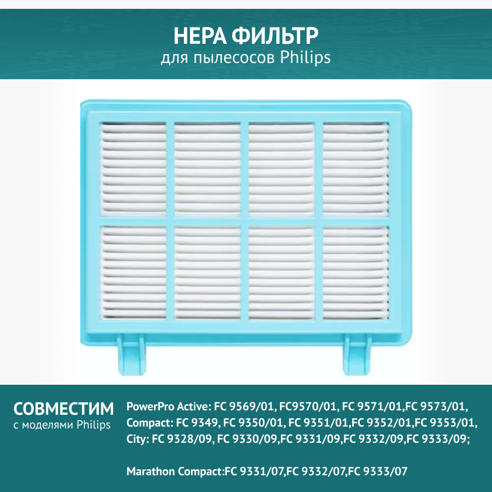 Нера-фильтр для пылесосов Philips: PowerProActive: FC9569/01-9571/01 FC9573/01. FC9349/01-FC9353/01. FC9328/09 FC9330/09-FC9333/09