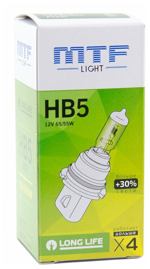 Лампа галогеновая "MTF Light" Standart+30% HB5 (9007) 12В, 65/55Вт, 2900К /10