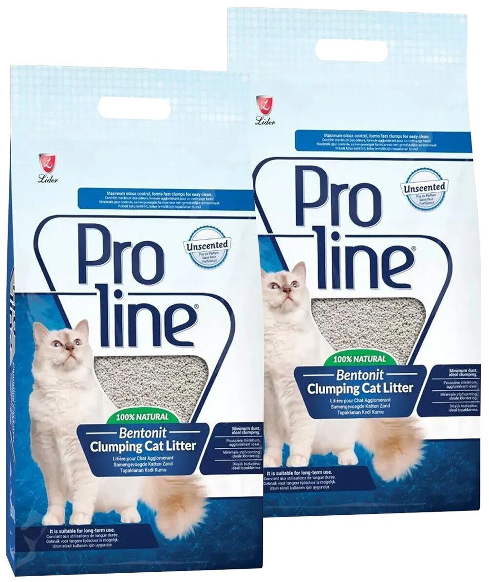 PROLINE наполнитель комкующийся для туалета кошек гипоаллергенный без запаха (10 + 10 л)