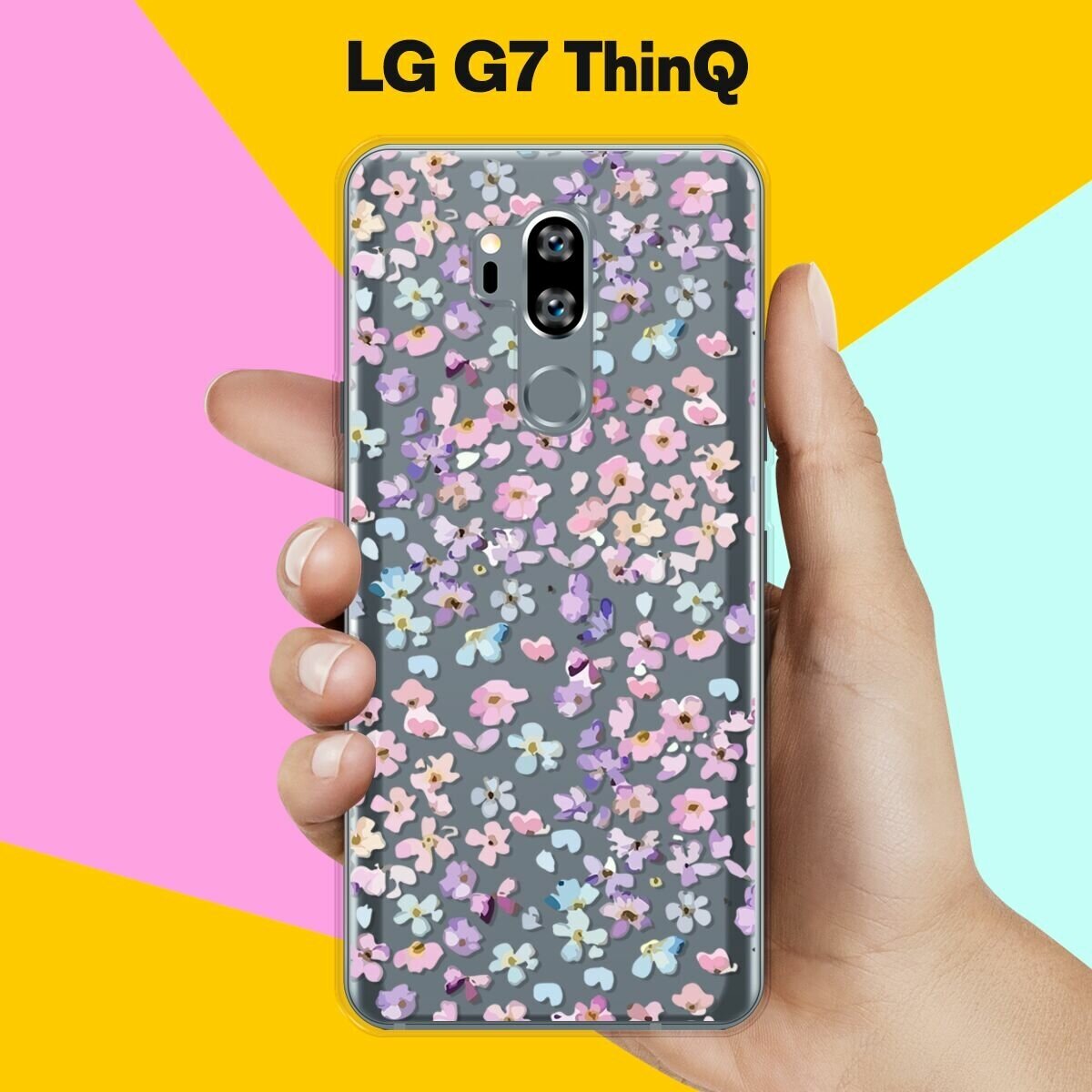 Силиконовый чехол на LG G7 ThinQ Розовые цветы / для ЛДжи Джи 7 СинКу