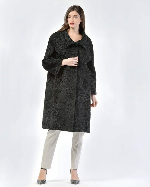 Пальто LANGIOTTI, каракуль, силуэт прямой, размер 50, черный