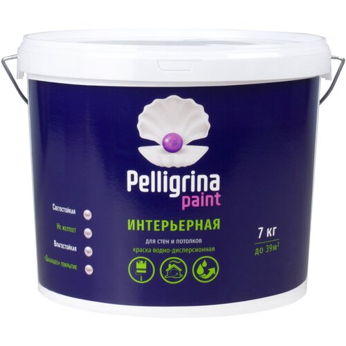 Краска интерьерная для стен и потолков Pelligrina Paint, акриловая, белоснежная, 7 кг