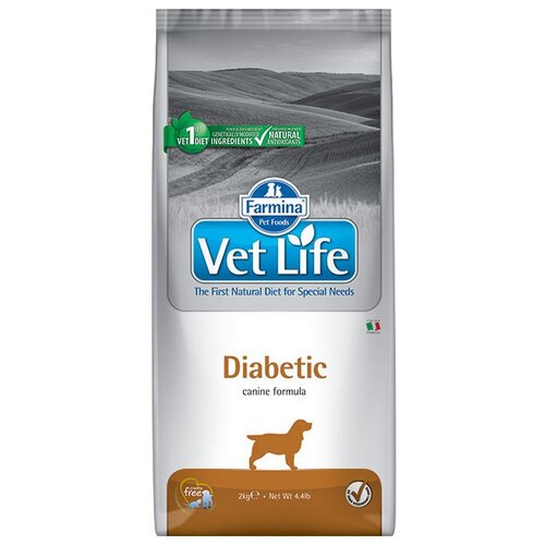 Корм для взрослых собак Farmina Vet Life dog Diabetic полнорационное диетическое питание для контроля потребления сахаров 2 кг.