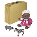 Пупс Miniland Девочка африканка с одеждой, животными в чемоданчике, 21 см, DA21967862 - изображение