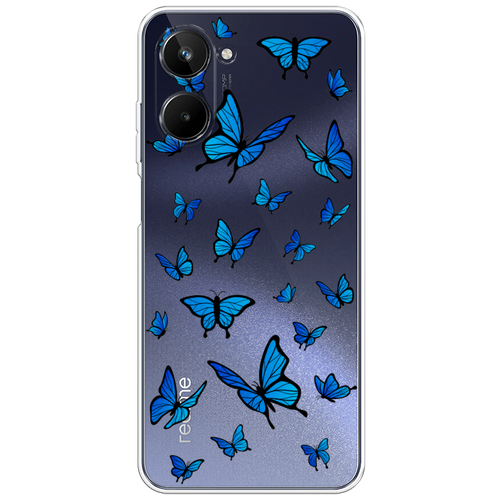Силиконовый чехол на Realme 10 4G / Реалми 10 4G Синие бабочки, прозрачный силиконовый чехол на realme 10 4g реалми 10 4g фон соты синие