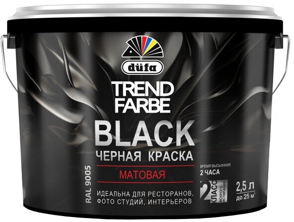 Dufa Trend Farbe Black Краска для стен и потолков водно-дисперсионная (черная, матовая, 5 л)