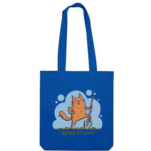 мужская футболка кот с лопатой дача подарок садоводу огороднику s темно синий Сумка шоппер Us Basic, синий