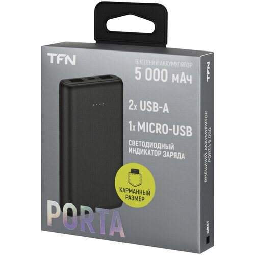 Внешний аккумулятор на 5000 mAh TFN Porta 5 черныйTFN TFN-PB-2 46-BK 149900₽