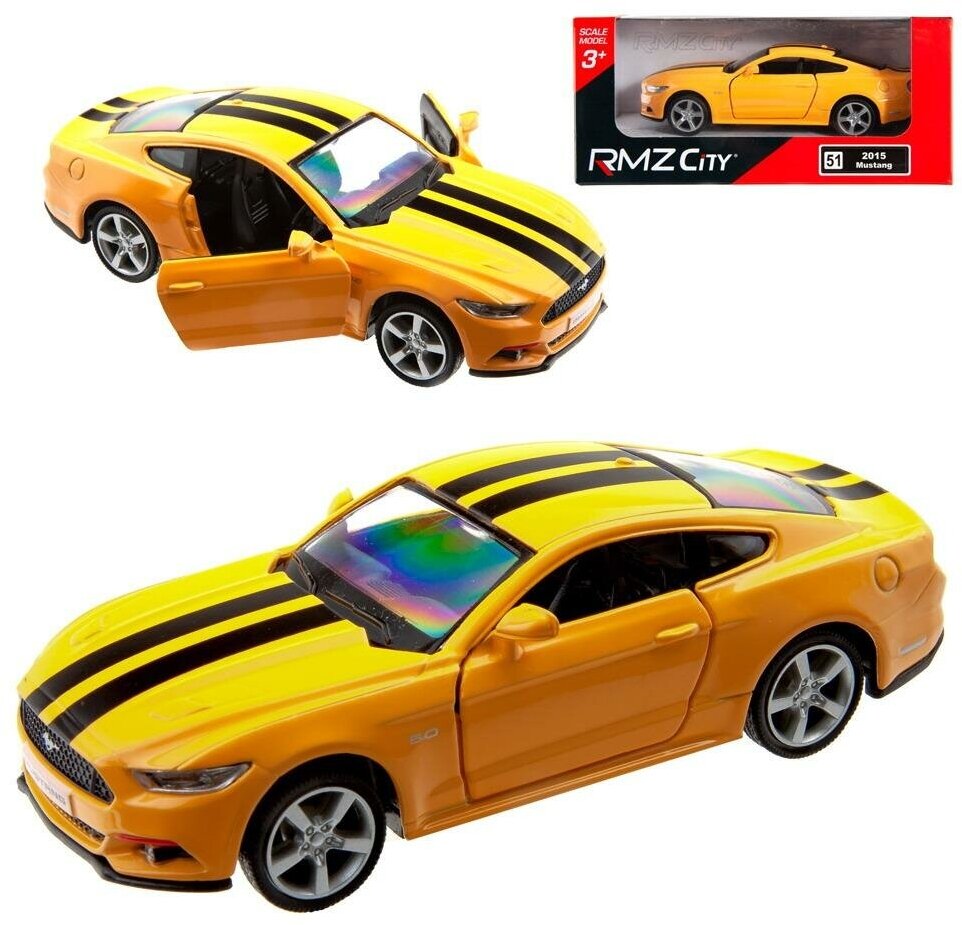 Машинка металлическая Uni-Fortune RMZ City серия 1:32 Ford Mustang GT 2015 with Strip инерционная, цвет желтый, двери открываются 554029C-YL