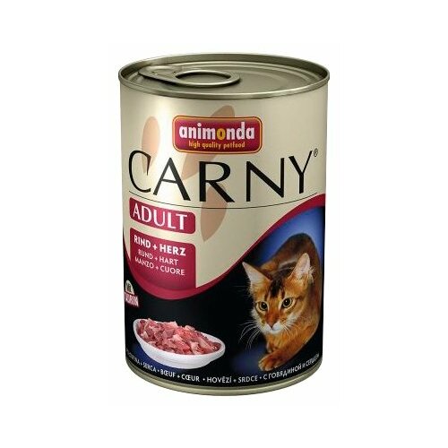консервы для котят animonda carny с говядиной и сердцем индейки Влажный корм для кошек Animonda Carny, беззерновой, с говядиной, с сердцем 400 г (паштет)