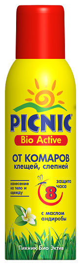 Аэрозоль Picnic Bio Active от комаров и клещей с маслом андиробы