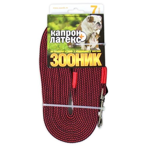 фото Поводок для собак Зооник капрон+латексная нить двойная красный 7 м 20 мм