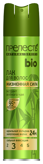 Прелесть Professional Лак для волос Bio Жизненная сила с экстрактом зеленого чая, сильная фиксация, 250 мл