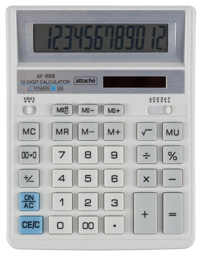 Калькулятор настоль. полноразм. Attache AF-888,12р, дв. пит,204x158мм, белый