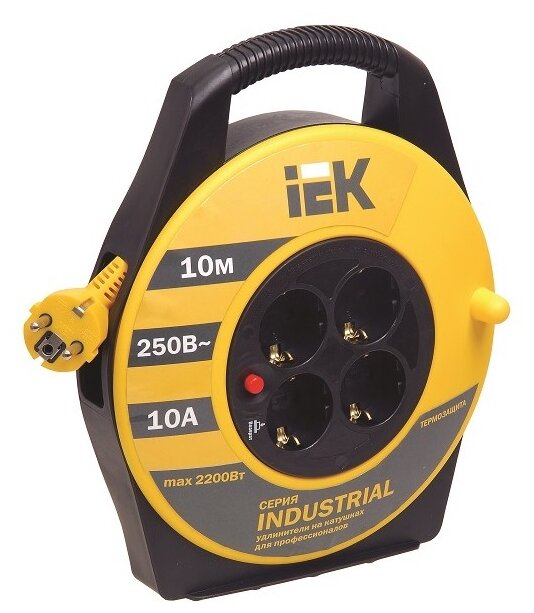 IEK Удлинитель на катушке 4х10м с заземл. 10А IP20 УК10 Industrial с термозащ. 3х1.5