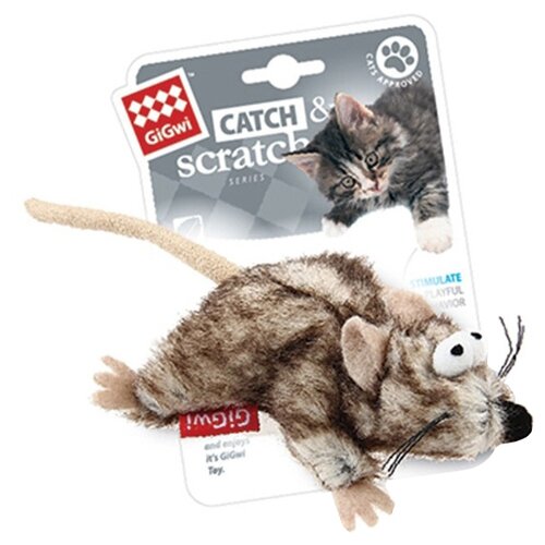 Игрушка для кошек GiGwi Catch & Scratch Мышка (75383), бежевый/коричневый, 1шт.