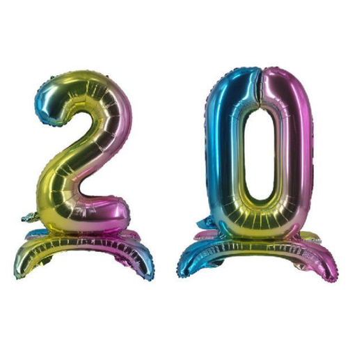фото Набор шаров "радуга на подставке" цифры "2" и "0" 81см веселая затея