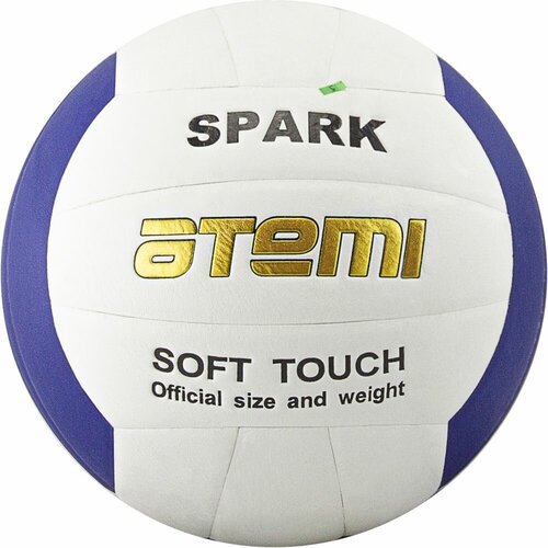 фото Мяч волейбольный atemi spark, синтетическая кожа microfiber, бело-синий, 18 п, клееный, окружность 65-67