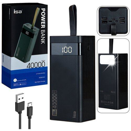 Внешний аккумулятор ISA PB-310 40000 mAh, черный внешний аккумулятор isa pb 201 10000 mah черный