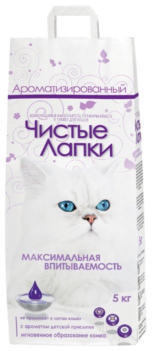 Чистые лапки (Clean Paws) Наполнитель для кошачьего туалета Комкующийся Ароматизированный 5 кг