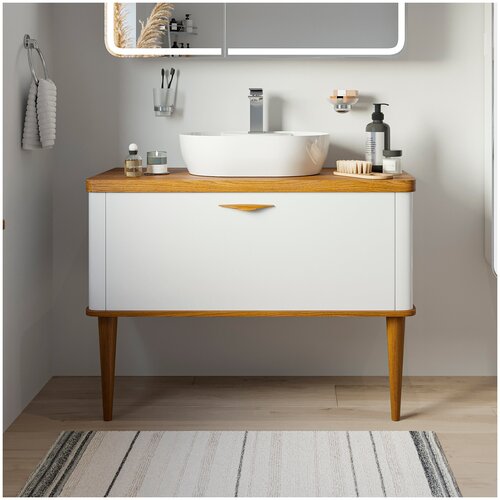 Тумба с раковиной VOQ Maestro 100 ultra white &natural walnut