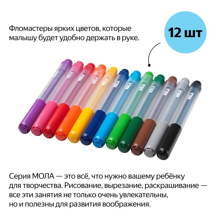 ИКЕА набор фломастеров МОЛА, 803.663.21, разноцветный, 1 мм, 12 шт. — фото 1