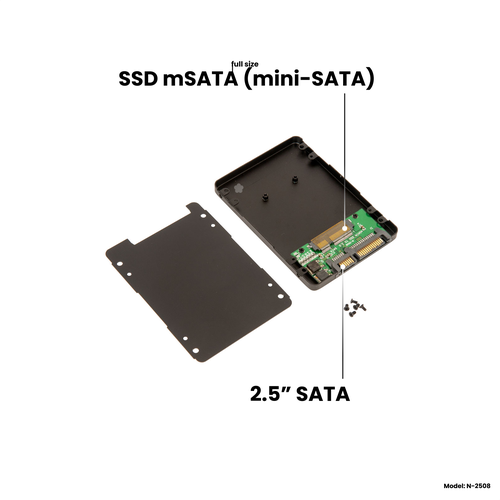 Адаптер-переходник для установки диска SSD mSATA в черный металлический корпус 2.5 SATA 3 / NFHK N-2508 адаптер переходник для установки диска ssd msata в белый пластиковый корпус 2 5 pata ide nfhk n 2507i